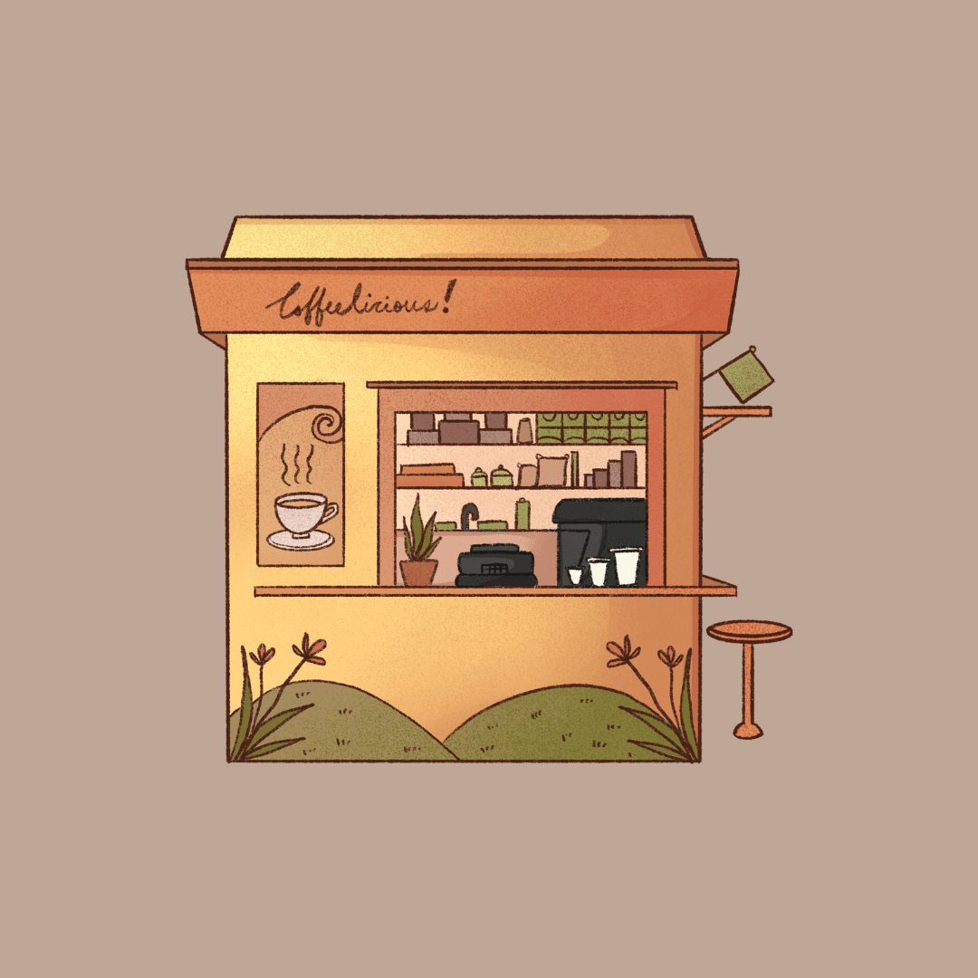 Illustrated coffee shop storefront